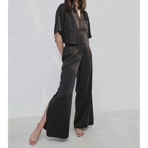 Lunya Women's M Black 100% Silk Wide Split Leg Pants Pajama Sleepwear Washable